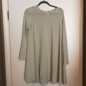 Green and cream colored striped long sleeve dress
